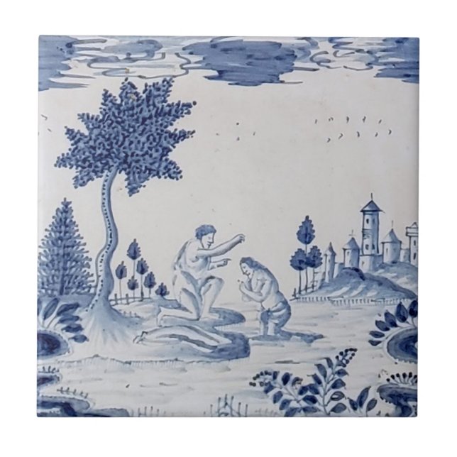 De Cerâmica Azulejo Antique Delft-Pastoral Cena Azul e Branco- (Frente)
