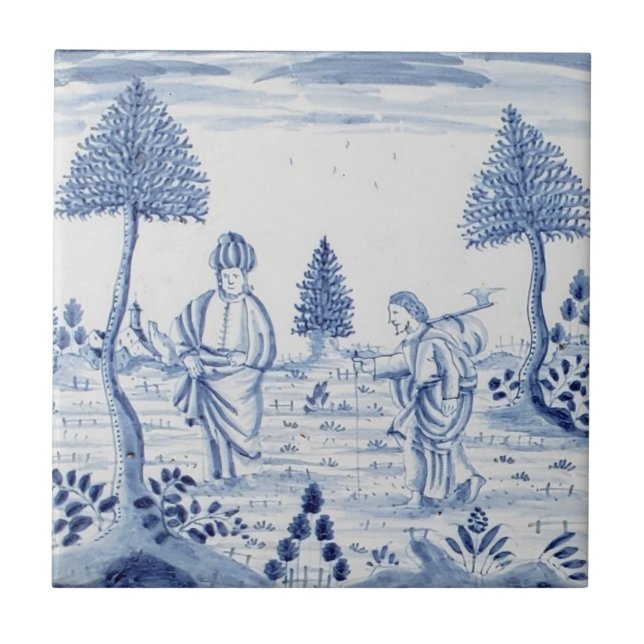 De Cerâmica Azulejo Antique Delft-Pastoral Cena Azul e Branco- (Frente)