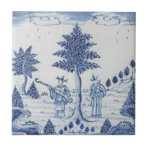 De Cerâmica Azulejo Antique Delft-Pastoral Cena Azul e Branco-