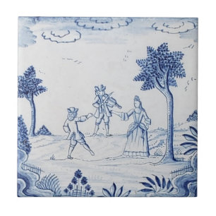 De Cerâmica Azulejo Antique Delft-Pastoral Cena Azul e Branco-