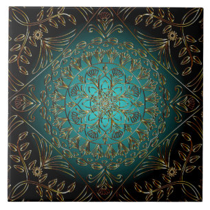 De Cerâmica Azulejo Aqua Dourado Decorativo Cerâmico