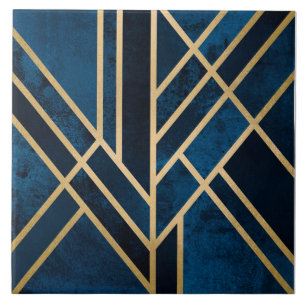 De Cerâmica Azulejo - Art Deco Azul Dourado