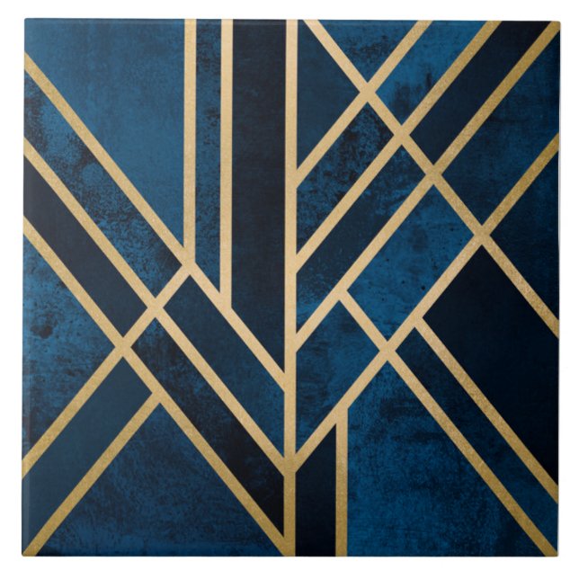 De Cerâmica Azulejo - Art Deco Azul Dourado (Frente)