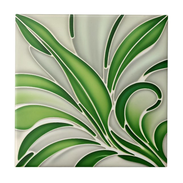 De Cerâmica Azulejo Art Deco Bamboo Leaf (Frente)