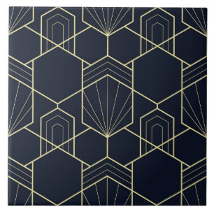 De Cerâmica Azulejo - Art Déco Dourado e Azul Escuro