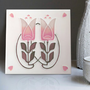 De Cerâmica Azulejo Art Nouveau Antigo Tulipas & Corações Gibb