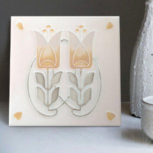 De Cerâmica Azulejo Art Nouveau Antigo Tulipas & Corações Gibb