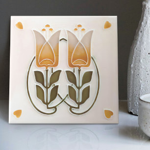 De Cerâmica Azulejo Art Nouveau Antigo Tulipas & Corações Gibb