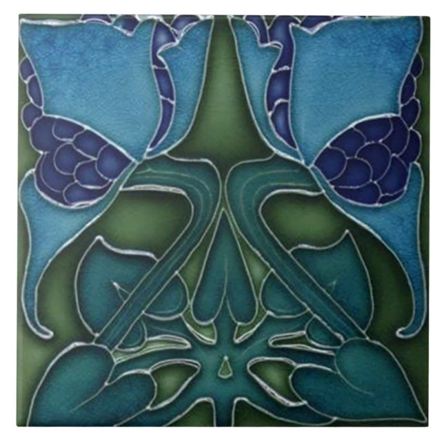 De Cerâmica Azulejo - Art Nouveau Azul e Verde (Frente)