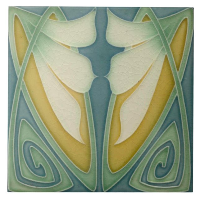 De Cerâmica Azulejo - Art Nouveau Blue Background Ivory Flower (Frente)