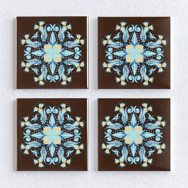 De Cerâmica Azulejo Art Nouveau Floral em Marrom Chocolate