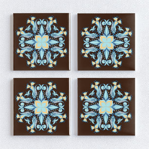 De Cerâmica Azulejo Art Nouveau Floral em Marrom Chocolate