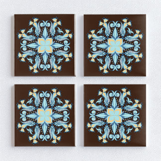 De Cerâmica Azulejo Art Nouveau Floral em Marrom Chocolate