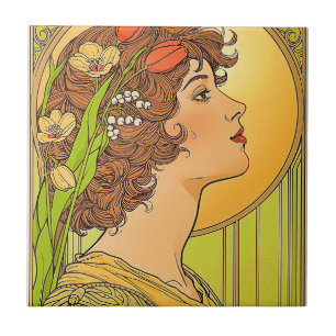 De Cerâmica Azulejo Art-nouveau Musa com flores da primavera