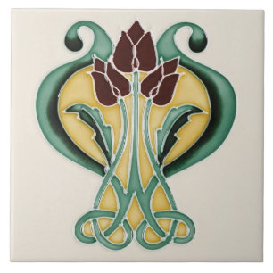 De Cerâmica Azulejo Art Nouveau - Tulipas Roxas Profundas