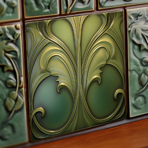 De Cerâmica Azulejo Art Nouveau Verdant Whirls