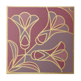 De Cerâmica Azulejo Arte Deco Floral. Mauve e Dourado