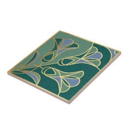 De Cerâmica Azulejo Arte Deco Floral. Verde, Azul e Dourado