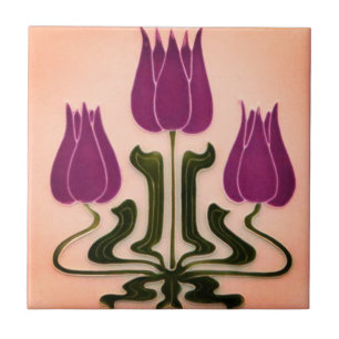 De Cerâmica Azulejo - Arte Floral Art Nouveau Rosa/Roxo