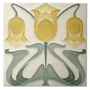 De Cerâmica Azulejo - Arte Nova Floral Amarelo Bege