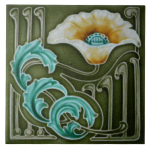 De Cerâmica Azulejo - Arte Poppies Antiga em Art Nouveau