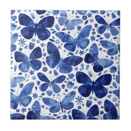 De Cerâmica Azulejo Azul Aquarela Borboletas