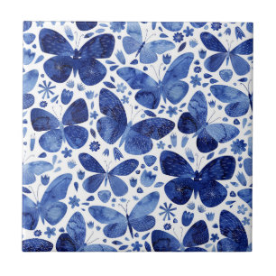 De Cerâmica Azulejo Azul Aquarela Borboletas