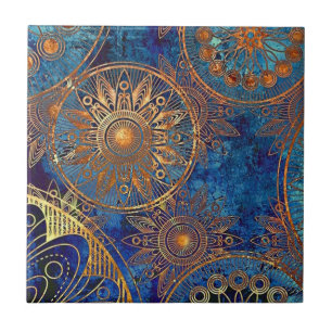 De Cerâmica Azulejo azul bonito com o ouro metálico geométri