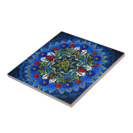 De Cerâmica Azulejo azul da mandala da janela cor-de-rosa