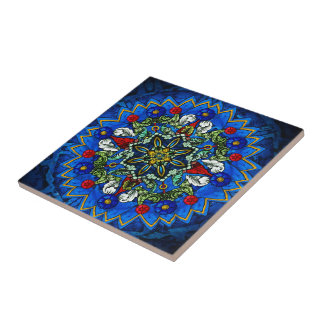 De Cerâmica Azulejo azul da mandala da janela cor-de-rosa