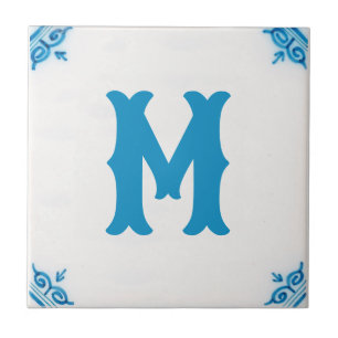 De Cerâmica azulejo Azul Delft monograma personalizado