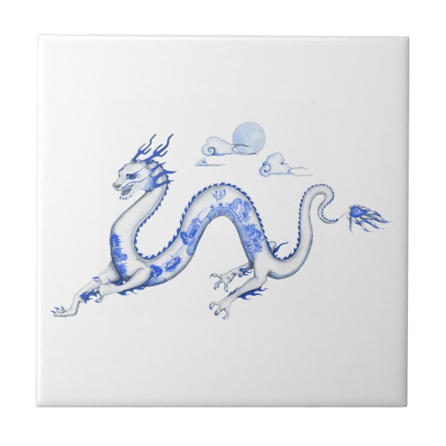 De Cerâmica Azulejo azul do dragão do salgueiro com fundo (Frente)