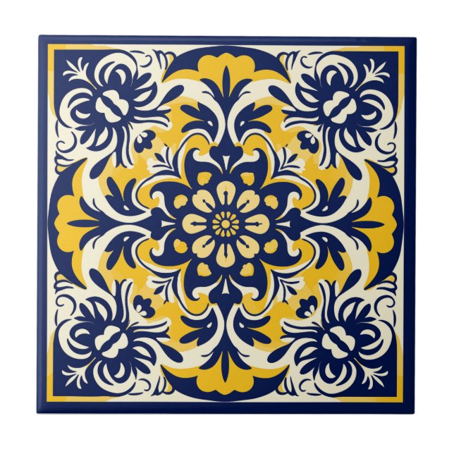 De Cerâmica Azulejo azul e amarelo mexicano - nº 2 (Frente)
