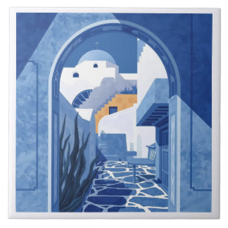 De Cerâmica Azulejo Azul e Branco Santorini Mediterrâneo