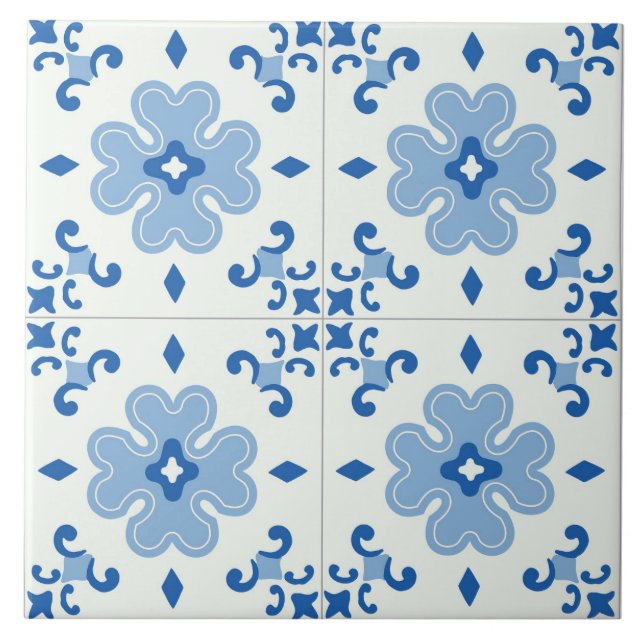 De Cerâmica Azulejo Azul Floral Decorativo (Frente)