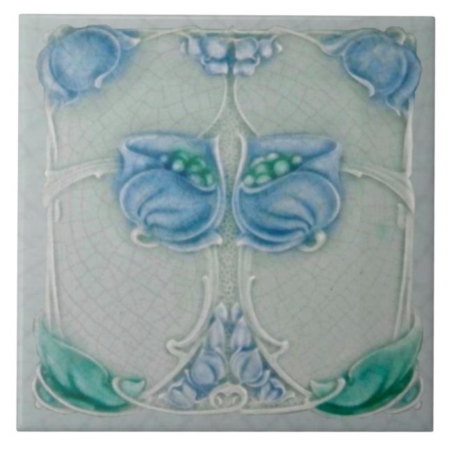 De Cerâmica Azulejo Azul Floral Repro Marsden Art Nouveau 1905 (Frente)