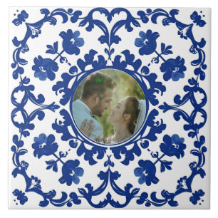 De Cerâmica Azulejo Azul Índigo Português Lisboa foto