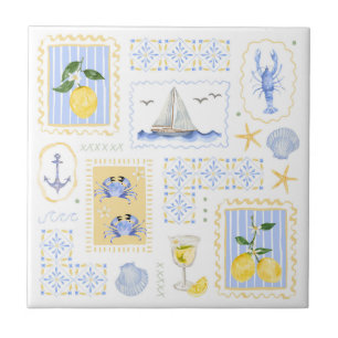 De Cerâmica Azulejo Azul Mediterrâneo Limão Amarelo Costeiro