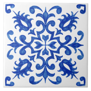 De Cerâmica Azulejo azul português medalhão redondo central
