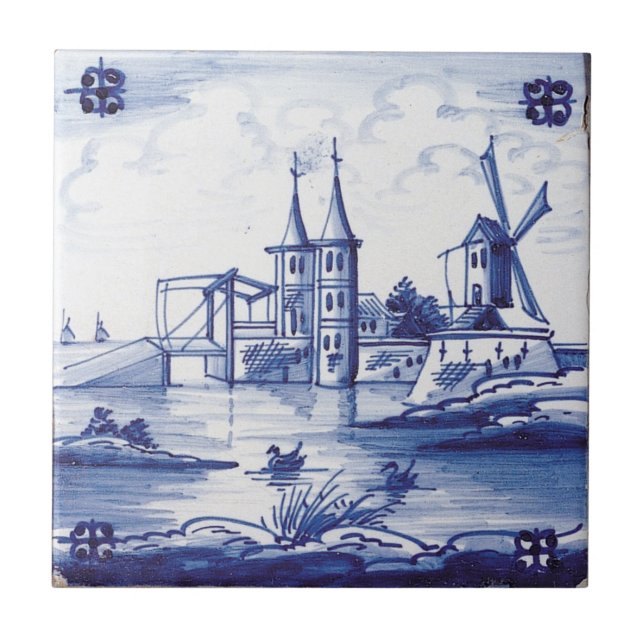 De Cerâmica Azulejo azul tradicional holandês (Frente)