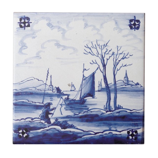 De Cerâmica Azulejo azul tradicional holandês (Frente)