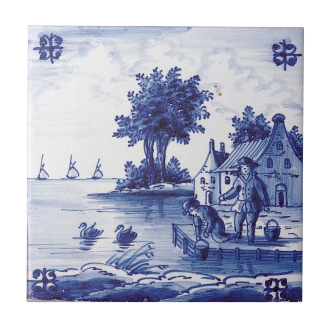 De Cerâmica Azulejo azul tradicional holandês (Frente)
