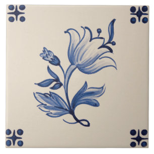 De Cerâmica Azulejo - Azulejo Floral Azul e Marfim