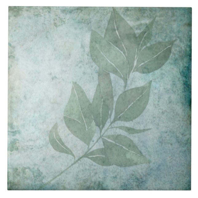 De Cerâmica Azulejo Botânico Envelhecido - Aqua e Osso V6 (Frente)