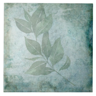 De Cerâmica Azulejo Botânico Envelhecido - Aqua e Osso V8