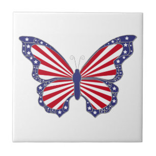 De Cerâmica Azulejo branco e azul vermelho patriótico da
