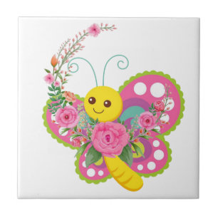 De Cerâmica Azulejo Branco Floral Borboleta