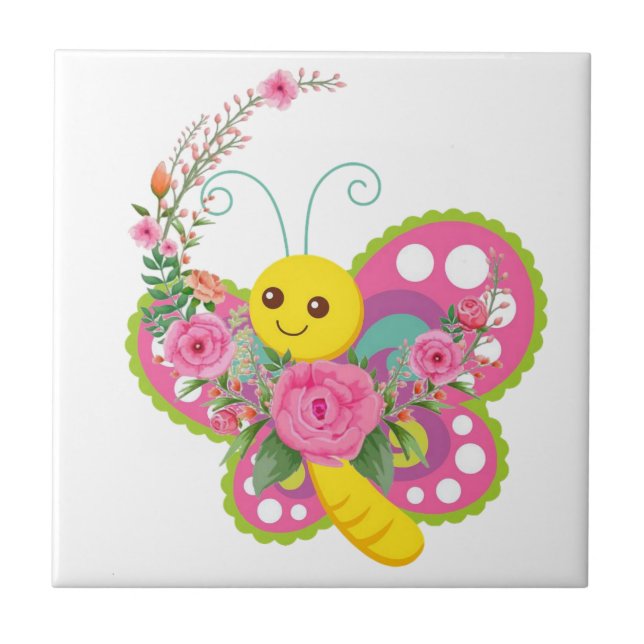 De Cerâmica Azulejo Branco Floral Borboleta (Frente)