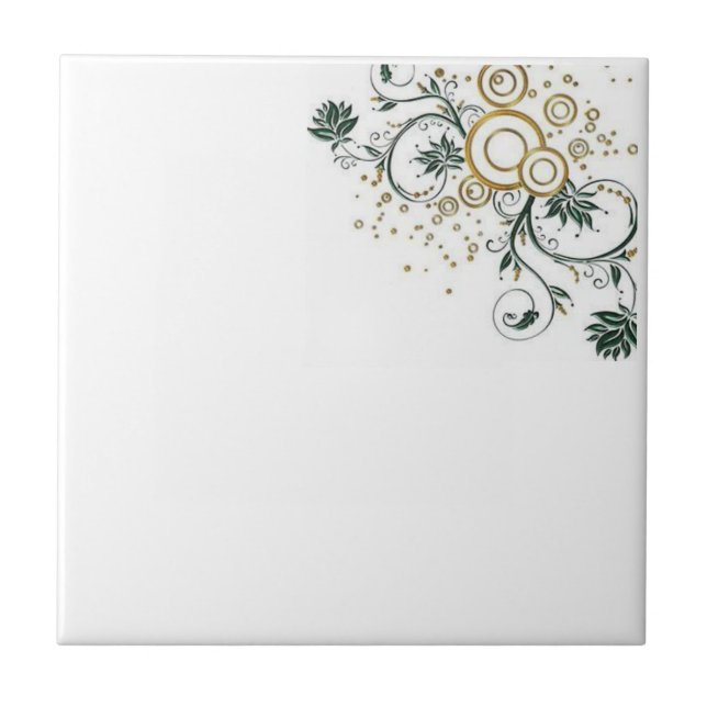 De Cerâmica Azulejo Branco Flores Azuis Douradas Floral (Frente)