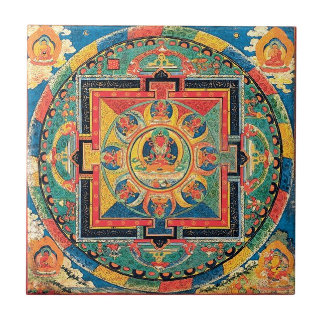 De Cerâmica Azulejo budista tibetano da mandala (Frente)